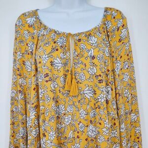 Old Navy Womens Yellow Floral Tassel Tie Blouse Tunic Top Size XXL Boho Peasant